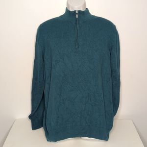 L.L.Bean Men's Teal Blue Cotton/Cashmere Blend Quarter-Zip Long Sleeve S…